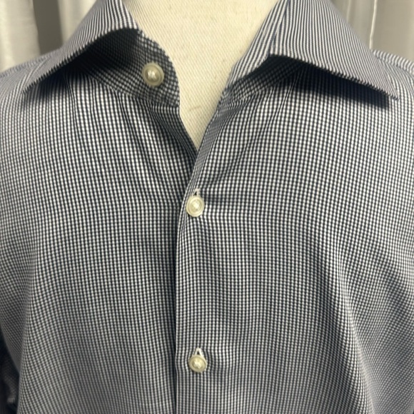 Men’s dress shirt Boss sharp fit 16.534/35 blue/white check missing button shown - Picture 1 of 4